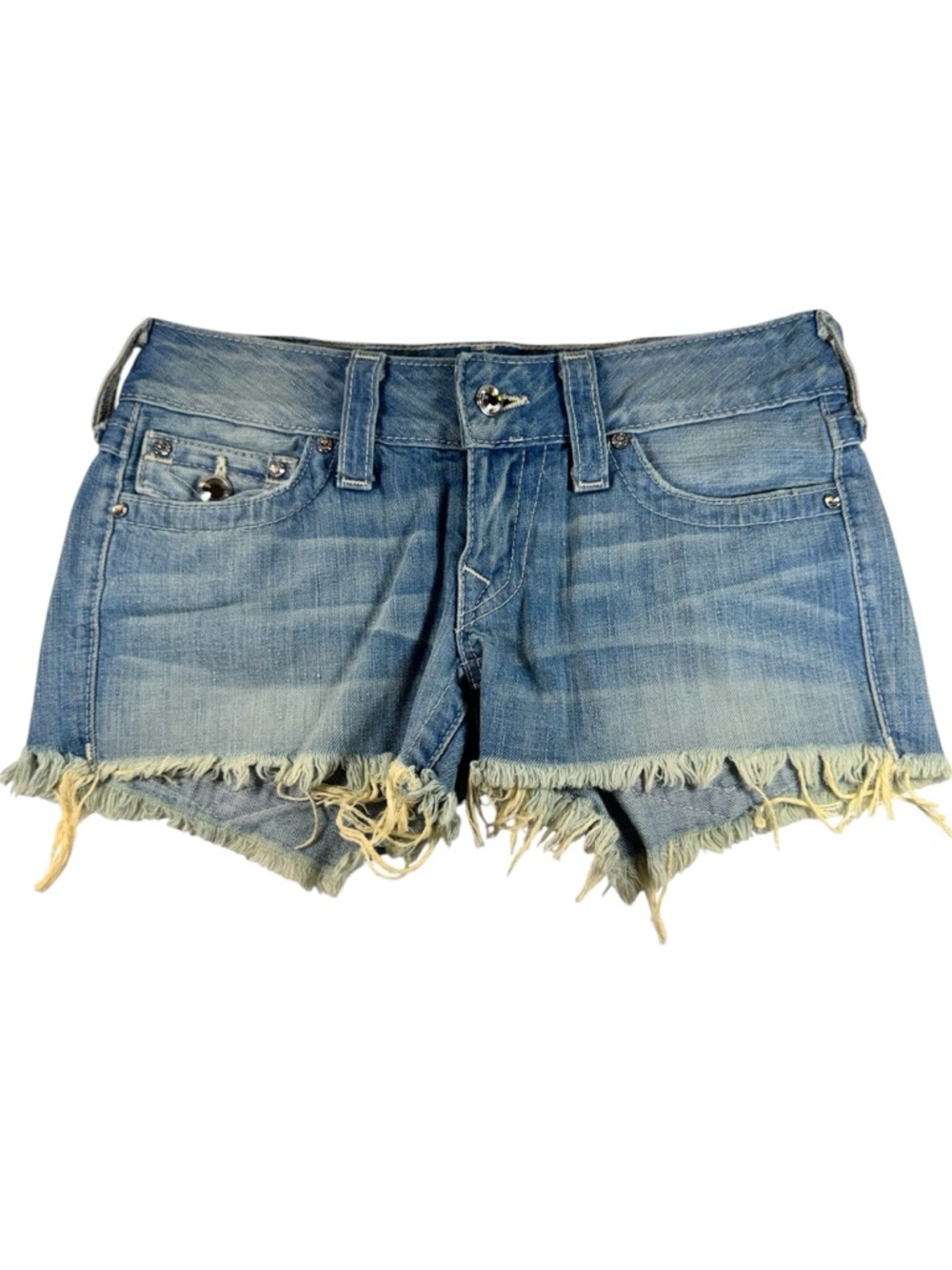 True Religion Embellished Denim Cut Off Shorts Women's 27 Cotton Y2k Coachella
